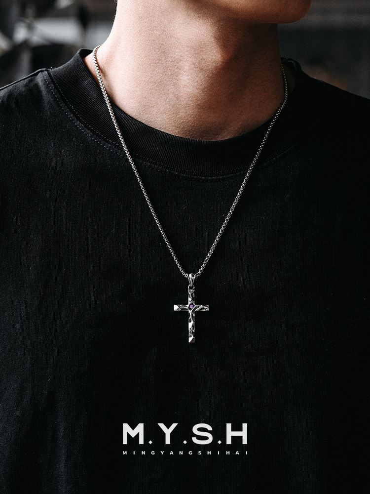 S925 Silver Organic Textured Cross Pendant Necklace