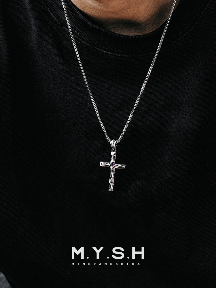 S925 Silver Organic Textured Cross Pendant Necklace