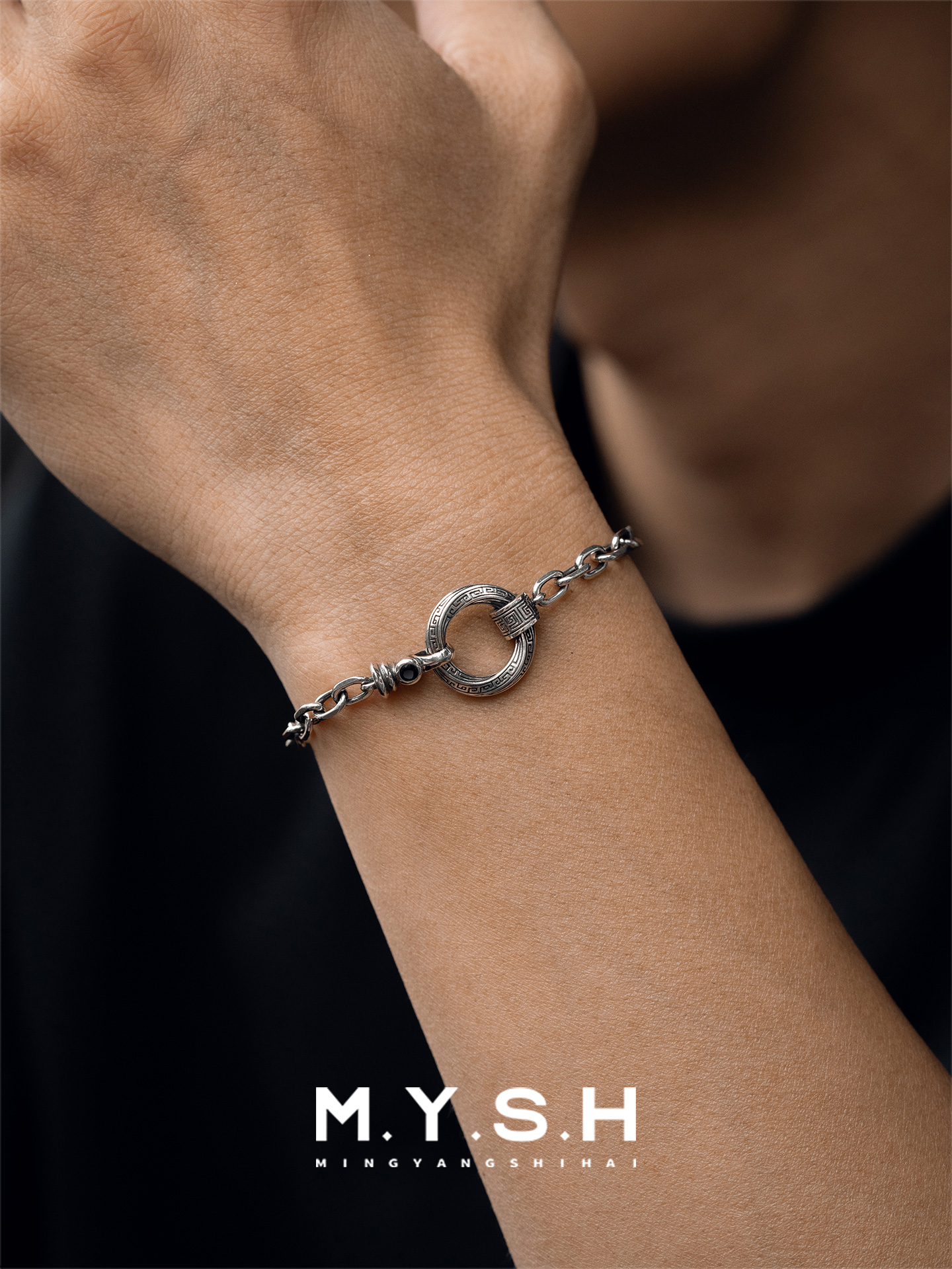 Mobius Greek Key 925 Sterling Silver Bracelet for Men