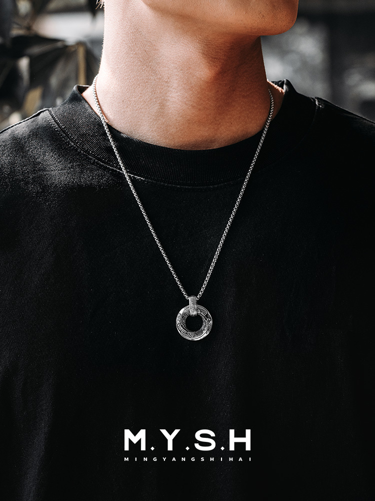S925 Silver Dragon & Greek Key Pendant Necklace