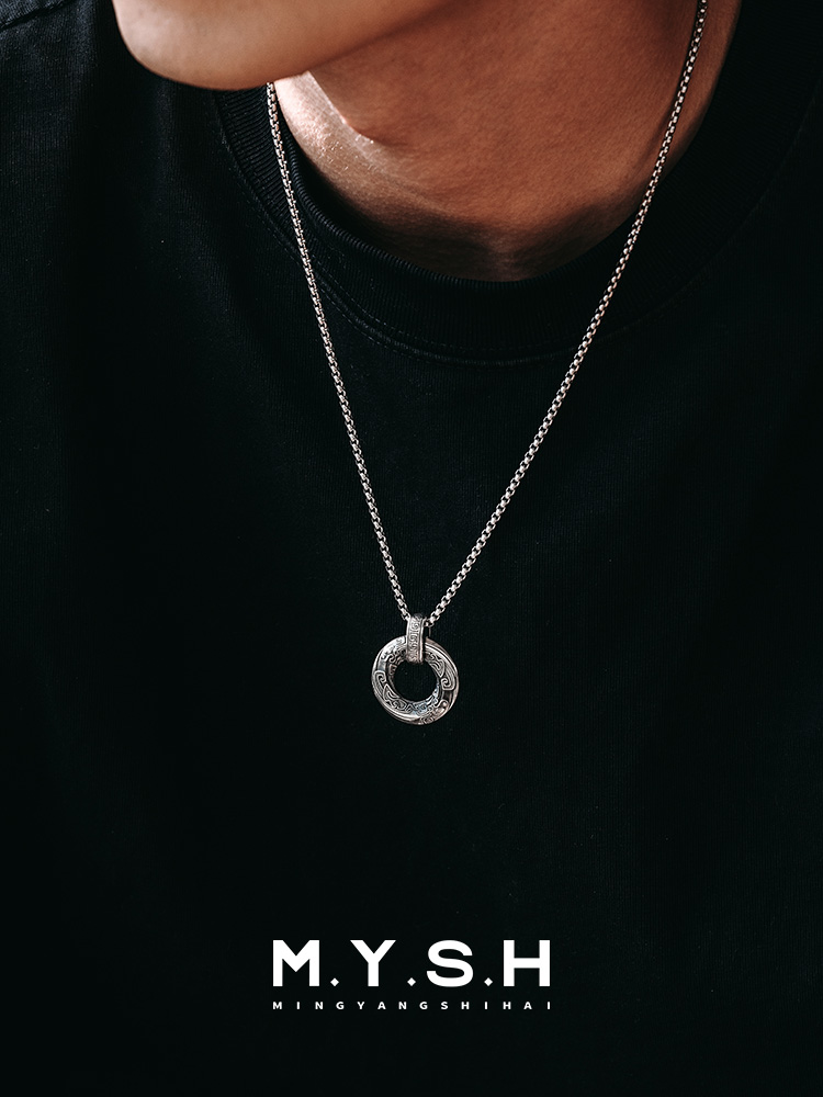 S925 Silver Dragon & Greek Key Pendant Necklace