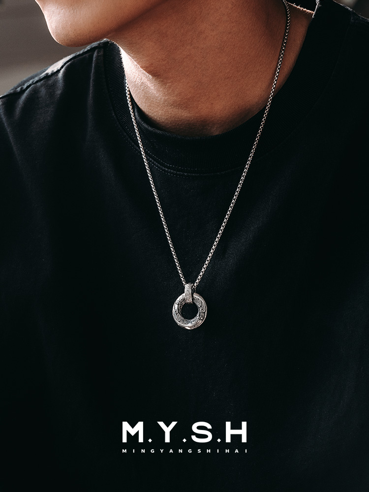 S925 Silver Dragon & Greek Key Pendant Necklace