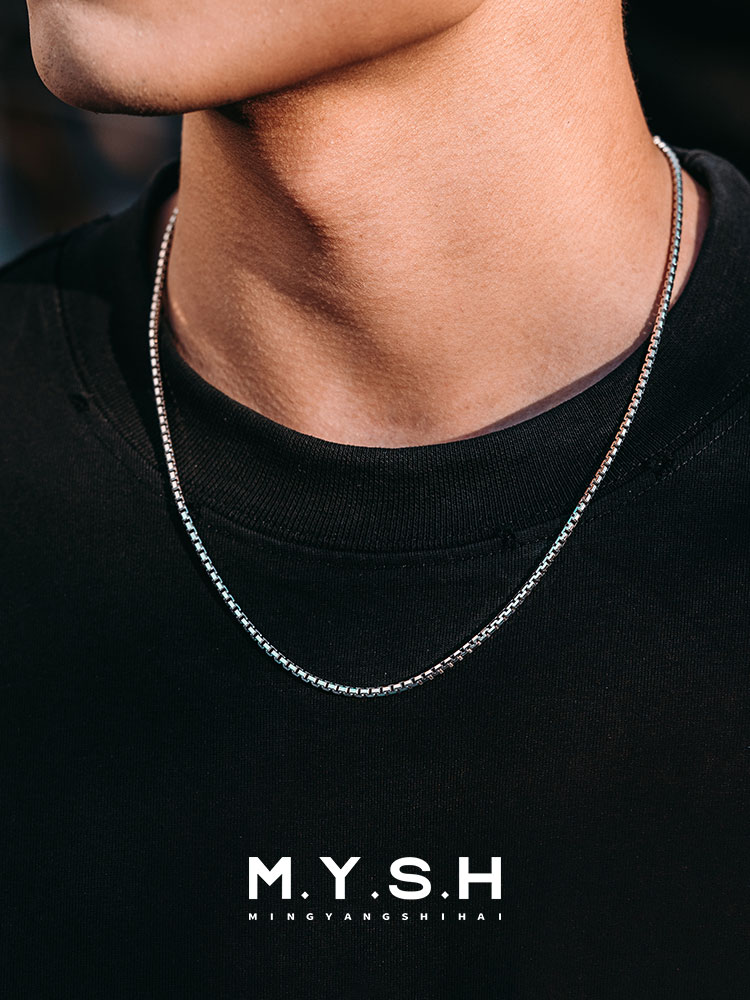 S925 Silver Box Chain Necklace for Men