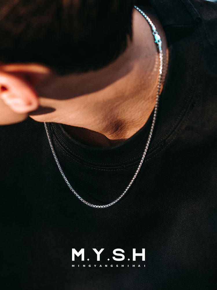 S925 Silver Box Chain Necklace for Men