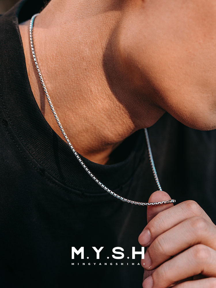 S925 Silver Box Chain Necklace for Men