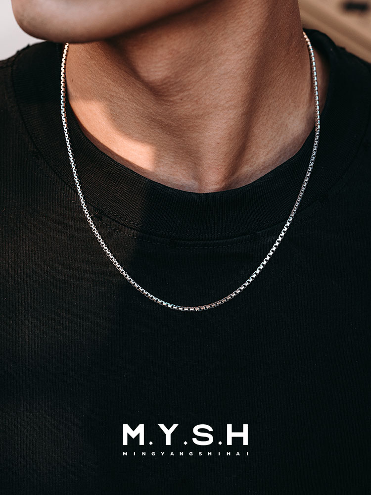 S925 Silver Box Chain Necklace for Men