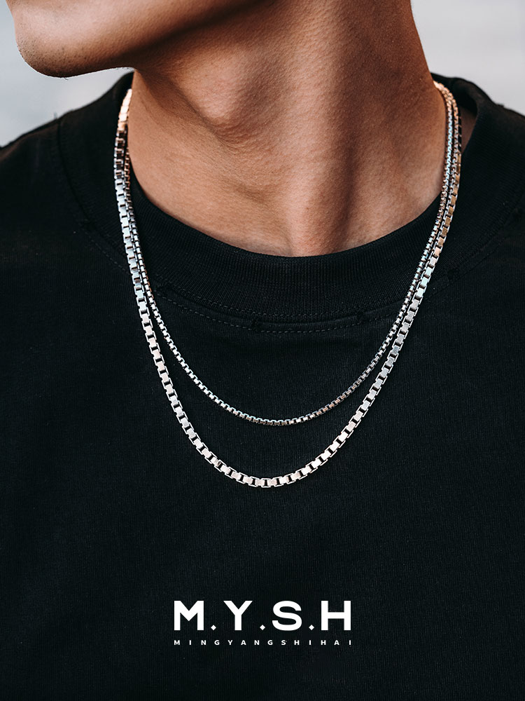 S925 Silver Box Chain Necklace for Men