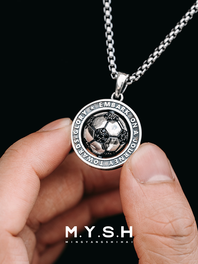 S925 Silver Rotating 3D Soccer Ball Pendant Necklace