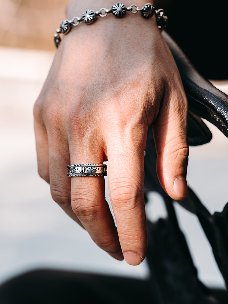 S925 Silver Eye of Horus Open Band Ring