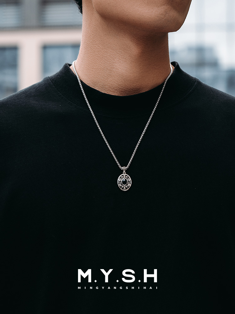 S925 Silver Black Onyx Mirror of the Night Pendant Necklace