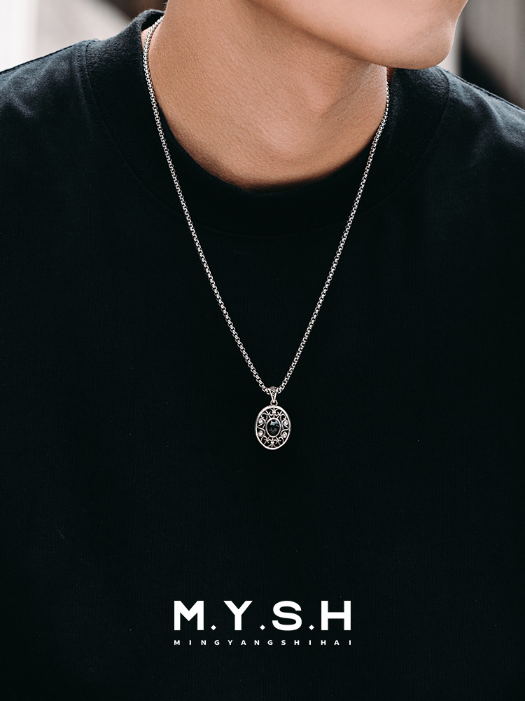 S925 Silver Black Onyx Mirror of the Night Pendant Necklace