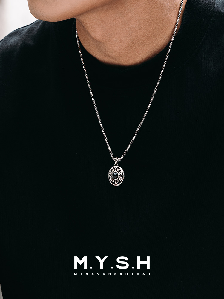 S925 Silver Black Onyx Mirror of the Night Pendant Necklace