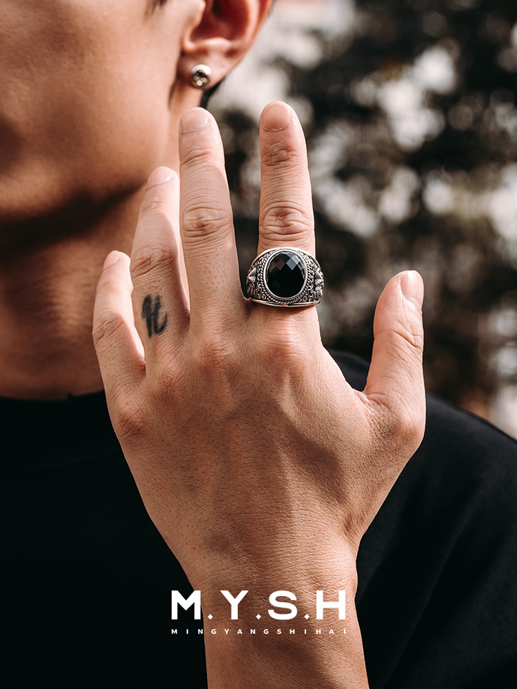 S925 Silver 3D Serpent King Black Onyx Statement Ring