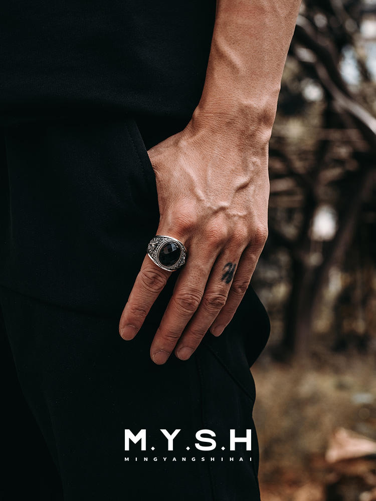 S925 Silver 3D Serpent King Black Onyx Statement Ring