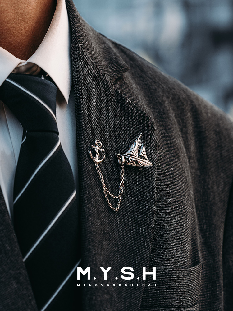 S925 Silver 3D Sailboat Lapel Pin