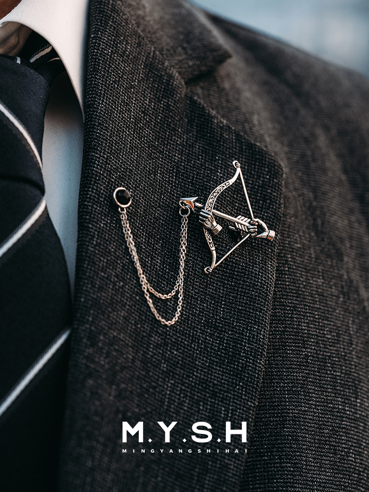 S925 Silver Ornate Bow & Arrow Lapel Pin