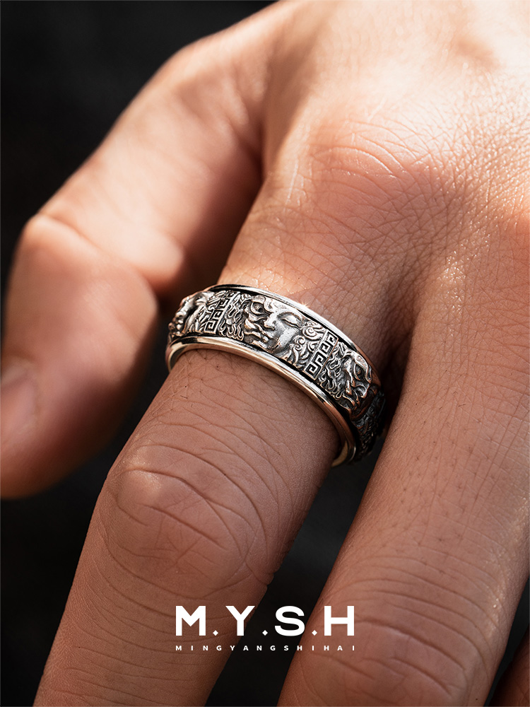 S925 Silver Rotating Good & Evil Spinner Ring-MYSH