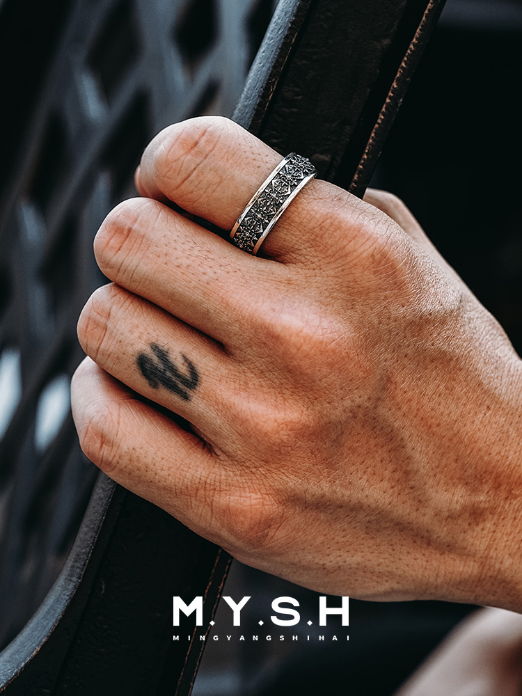 S925 Silver Fleur-de-Lis Wide Band Ring