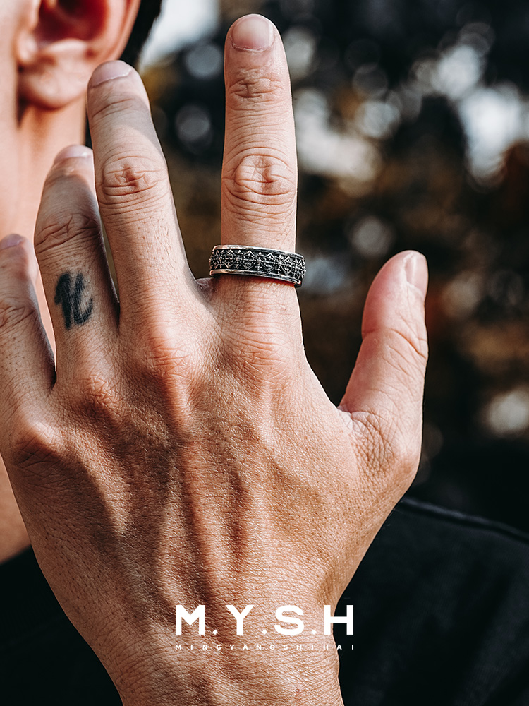 S925 Silver Fleur-de-Lis Wide Band Ring