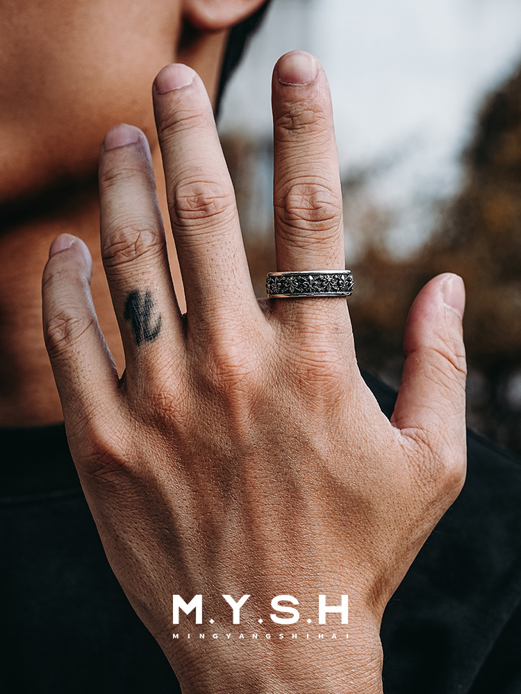 S925 Silver Fleur-de-Lis Wide Band Ring