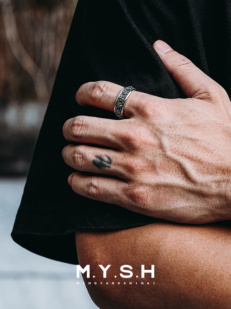 S925 Silver Fleur-de-Lis Wide Band Ring