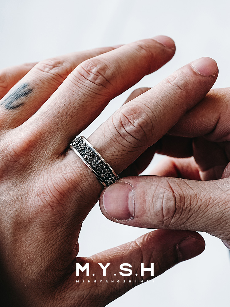 S925 Silver Fleur-de-Lis Wide Band Ring