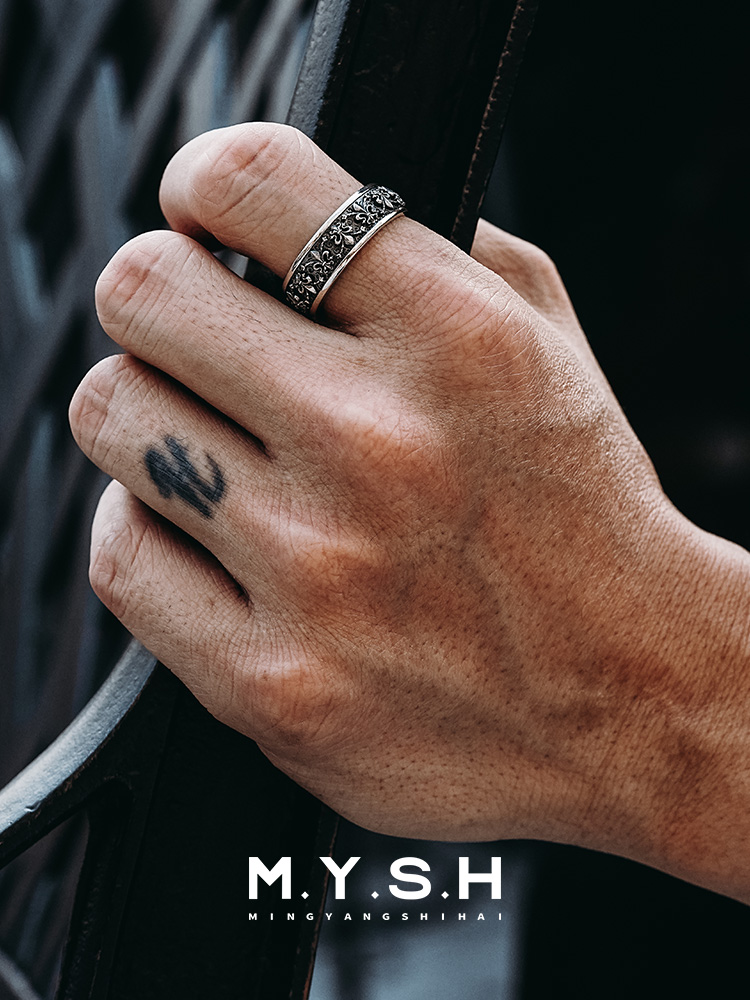 S925 Silver Fleur-de-Lis Wide Band Ring