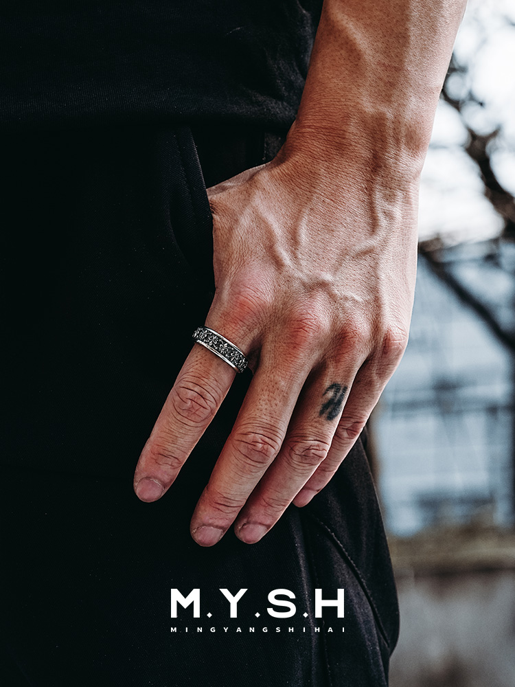 S925 Silver Fleur-de-Lis Wide Band Ring