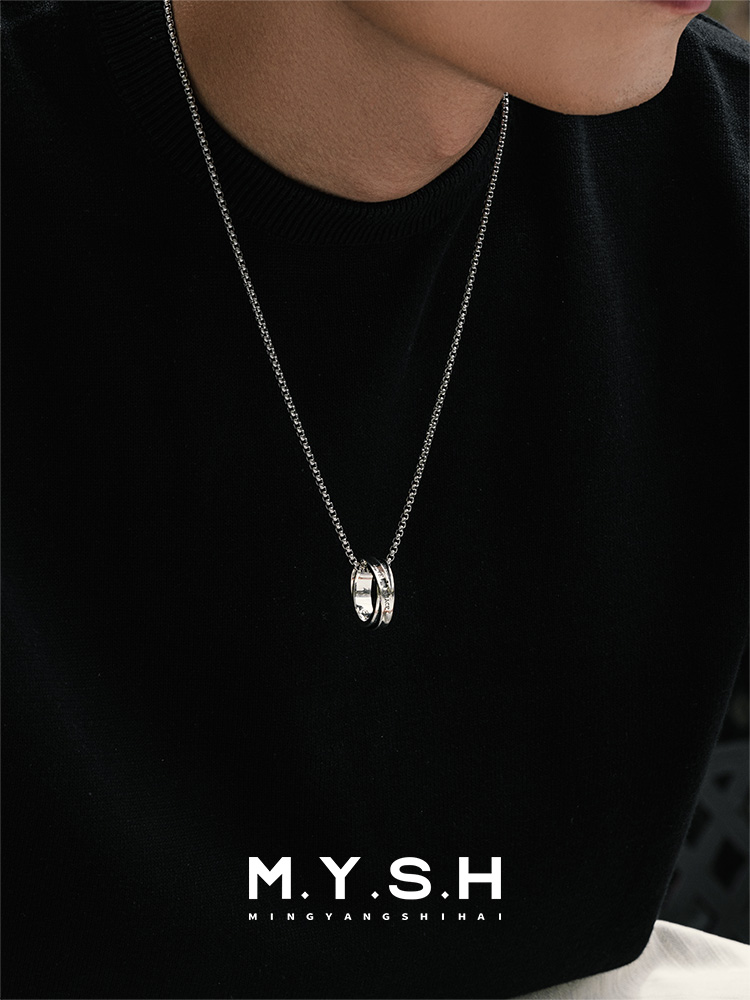 S925 Silver Dual Ring Love & Peace Pendant Necklace