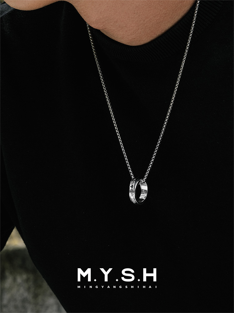 S925 Silver Dual Ring Love & Peace Pendant Necklace