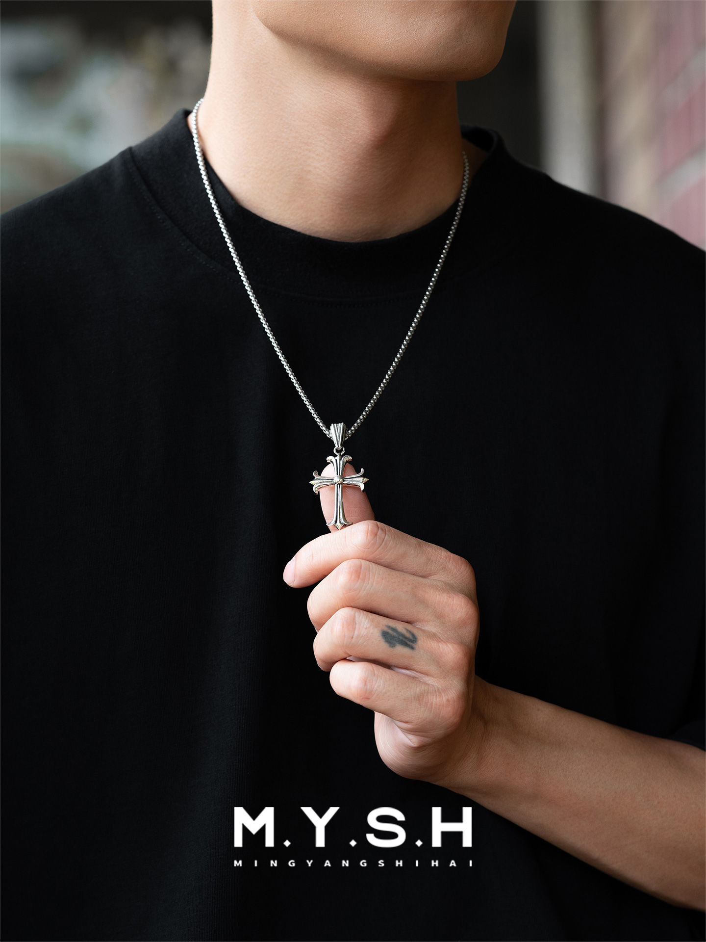 S925 Silver Fleur-de-Lis Gothic Cross Pendant Necklace