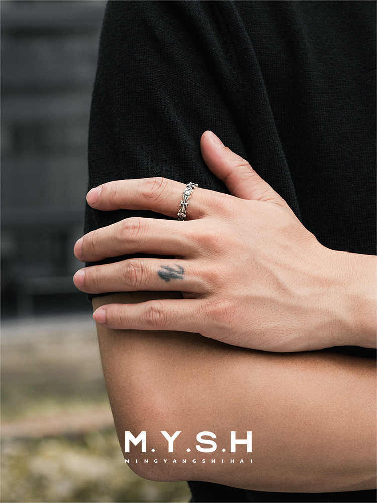 S925 Silver Gothic Cross Eternity Band Ring