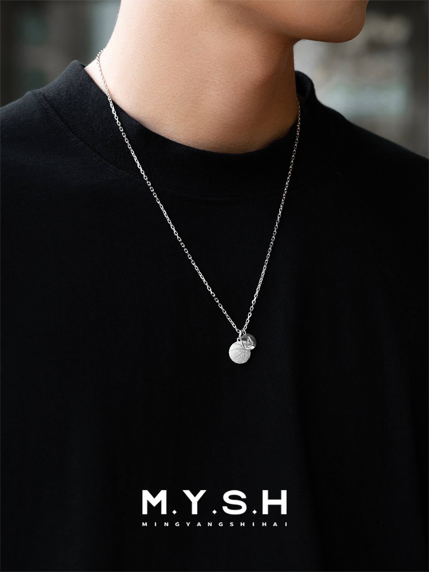 S925 Silver Basketball #4 Double Coin Pendant Necklace