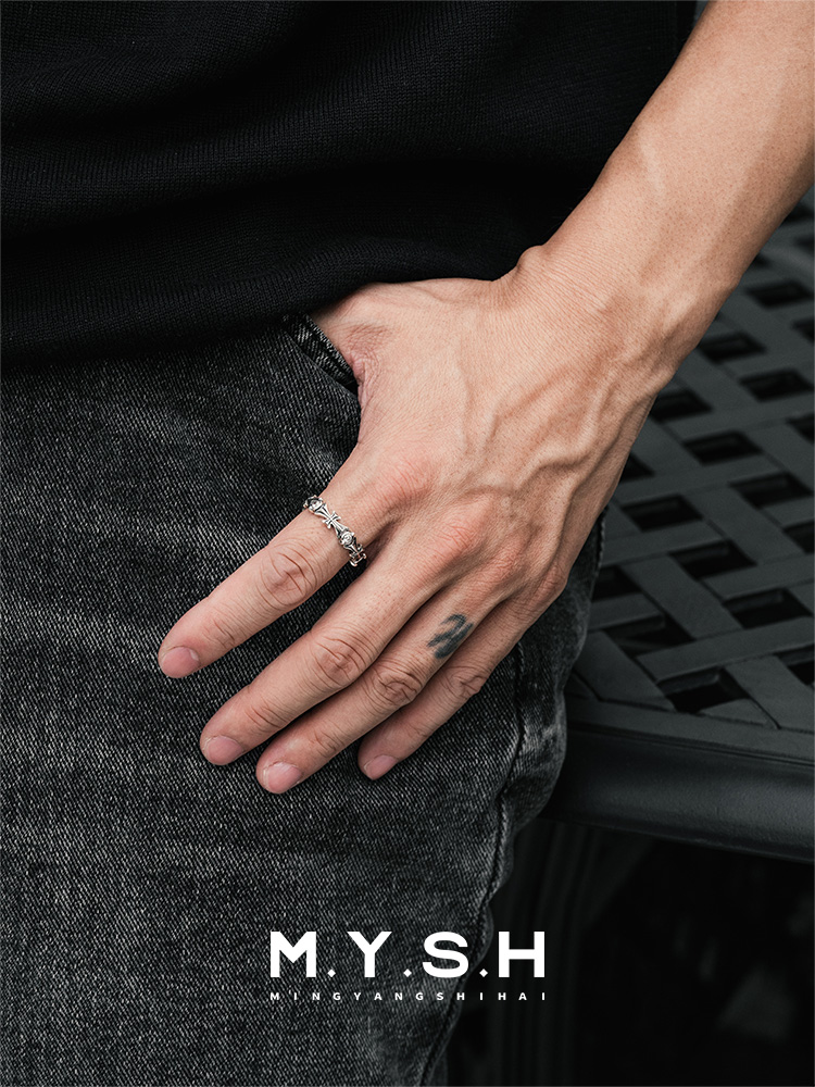 S925 Silver Gothic Cross Eternity Band Ring