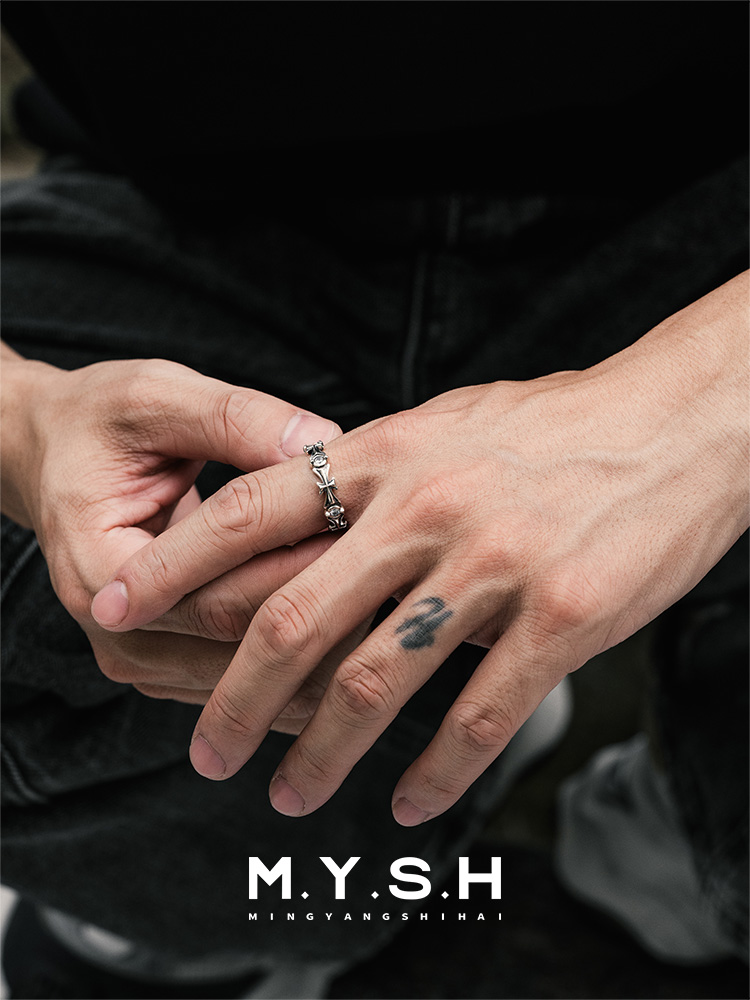 S925 Silver Gothic Cross Eternity Band Ring