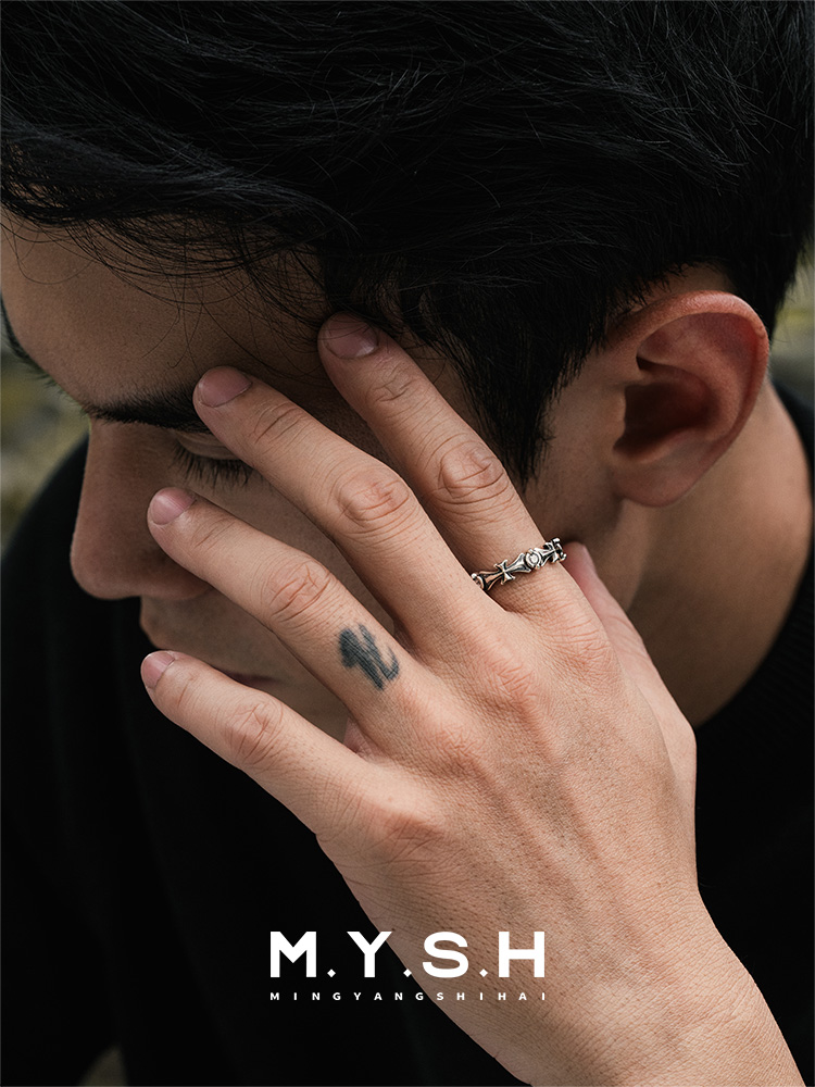 S925 Silver Gothic Cross Eternity Band Ring