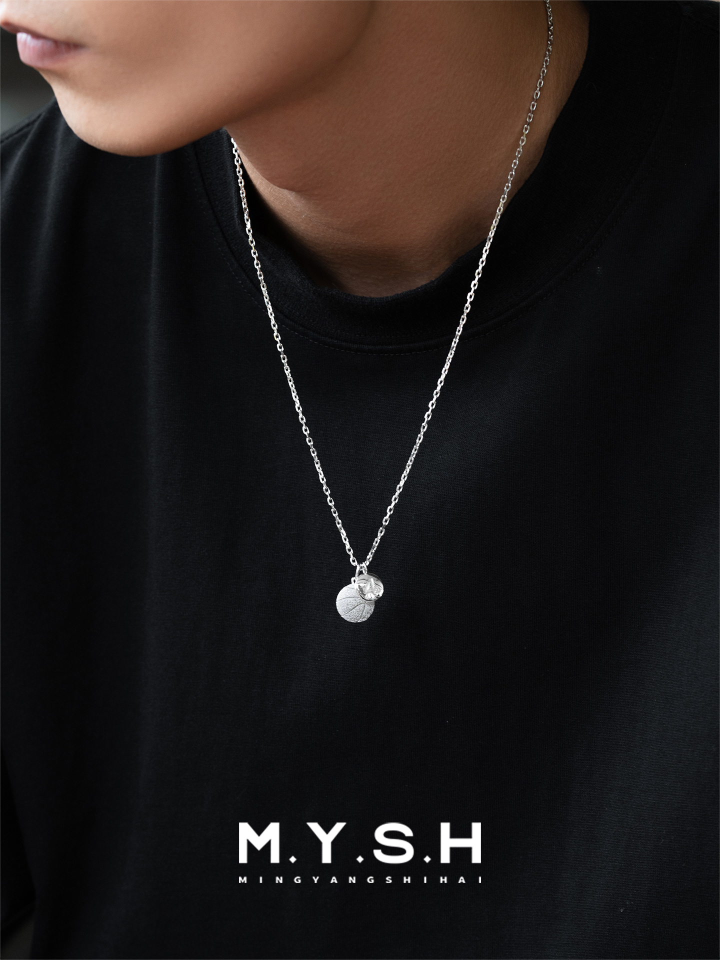 S925 Silver Basketball #4 Double Coin Pendant Necklace