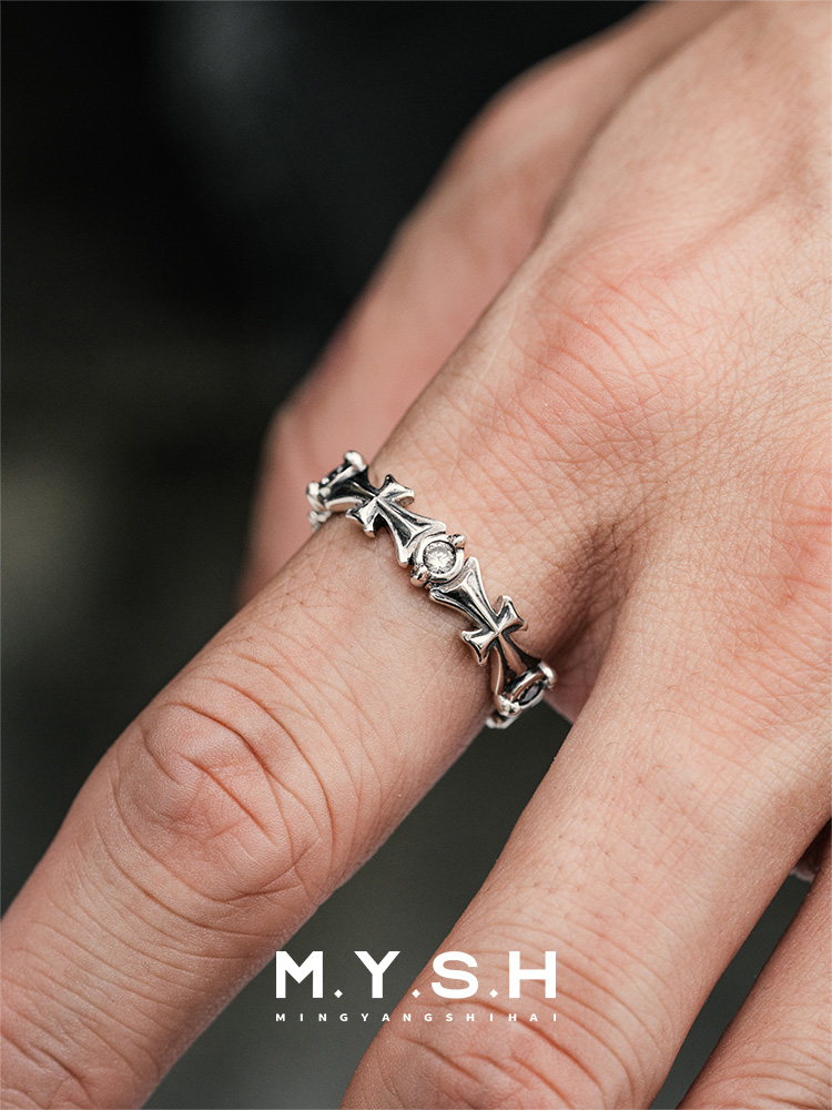 S925 Silver Gothic Cross Eternity Band Ring