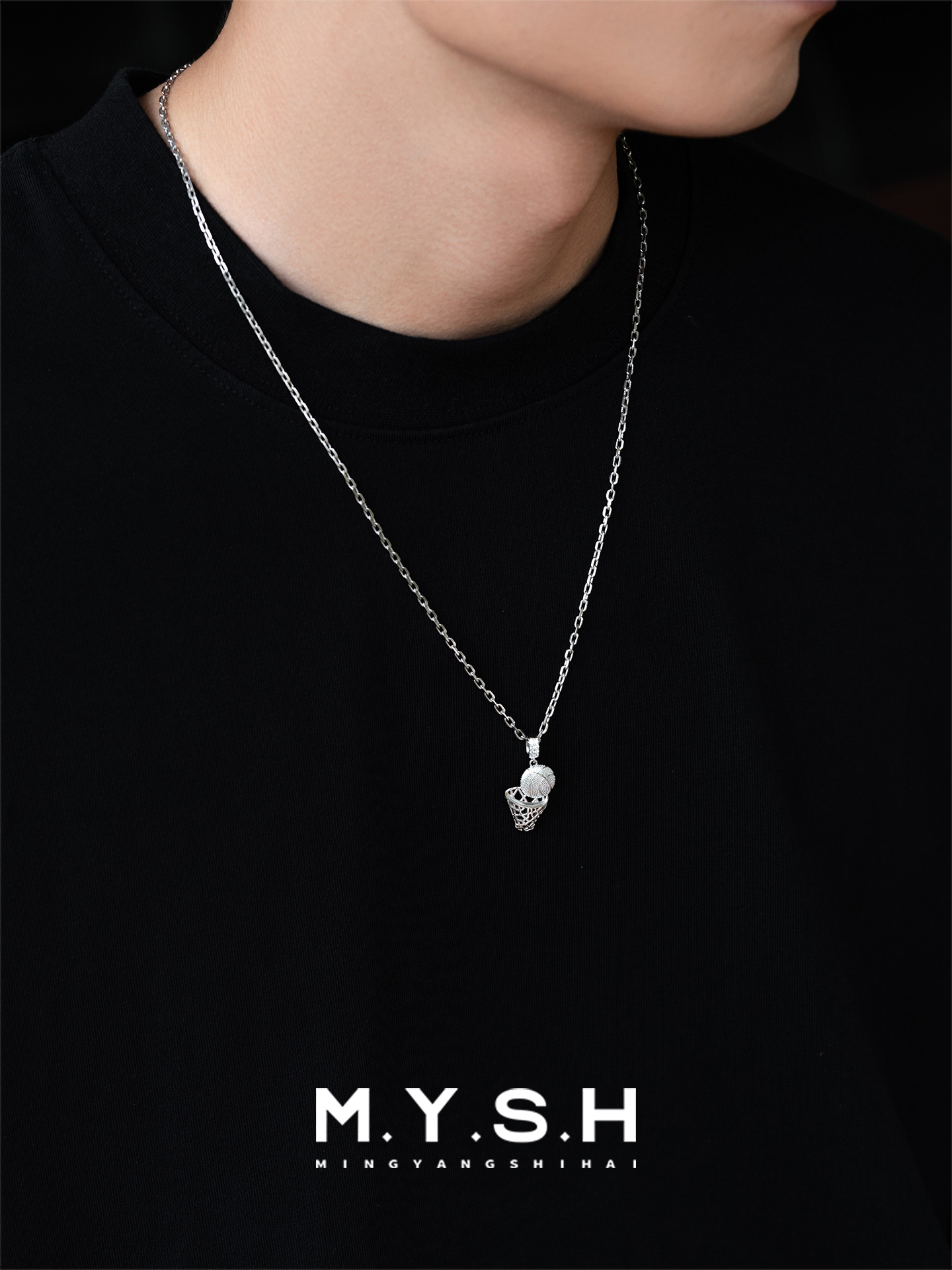 S925 Silver Diamond Basketball Hoop Pendant Necklace