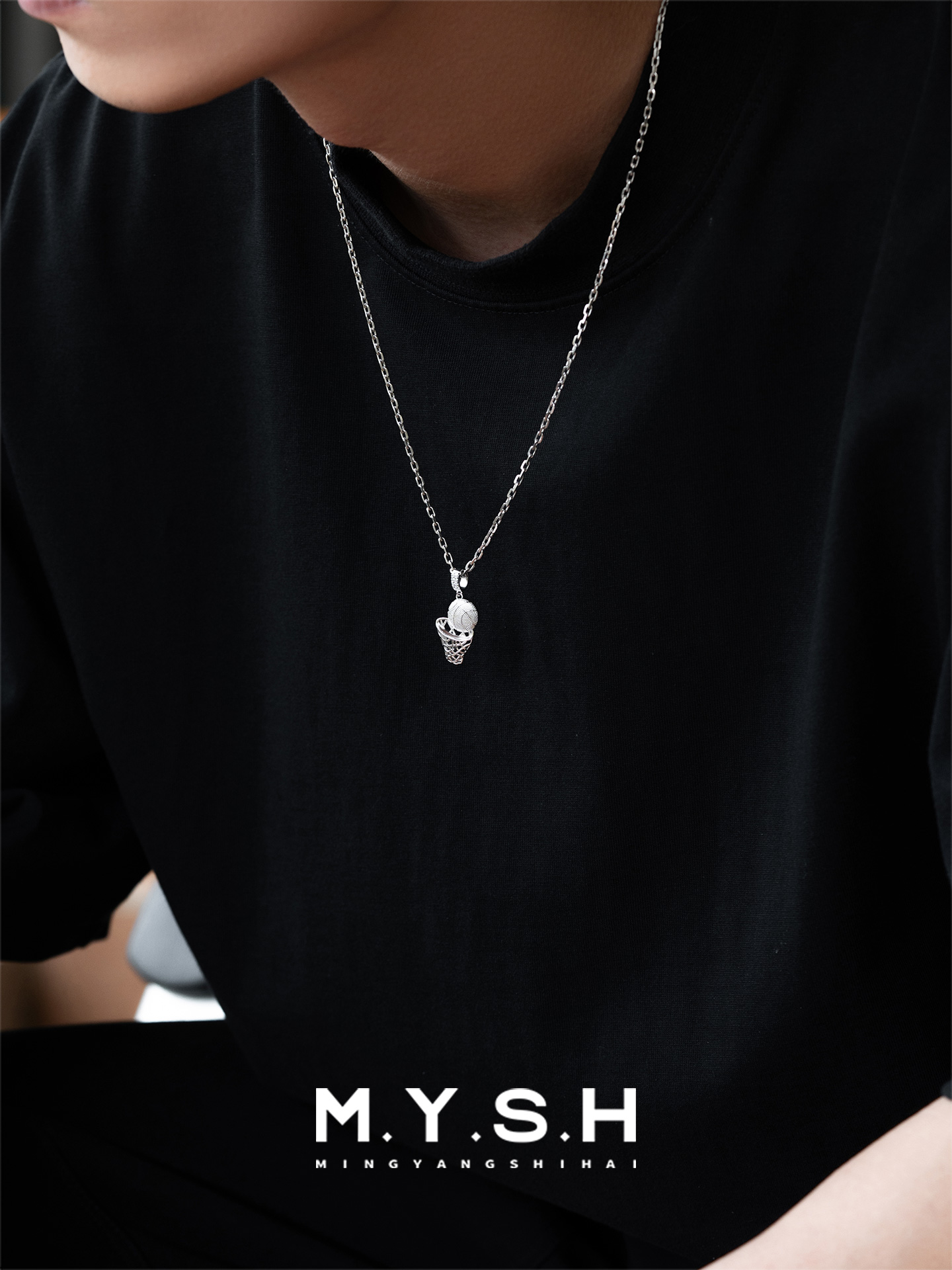 S925 Silver Diamond Basketball Hoop Pendant Necklace