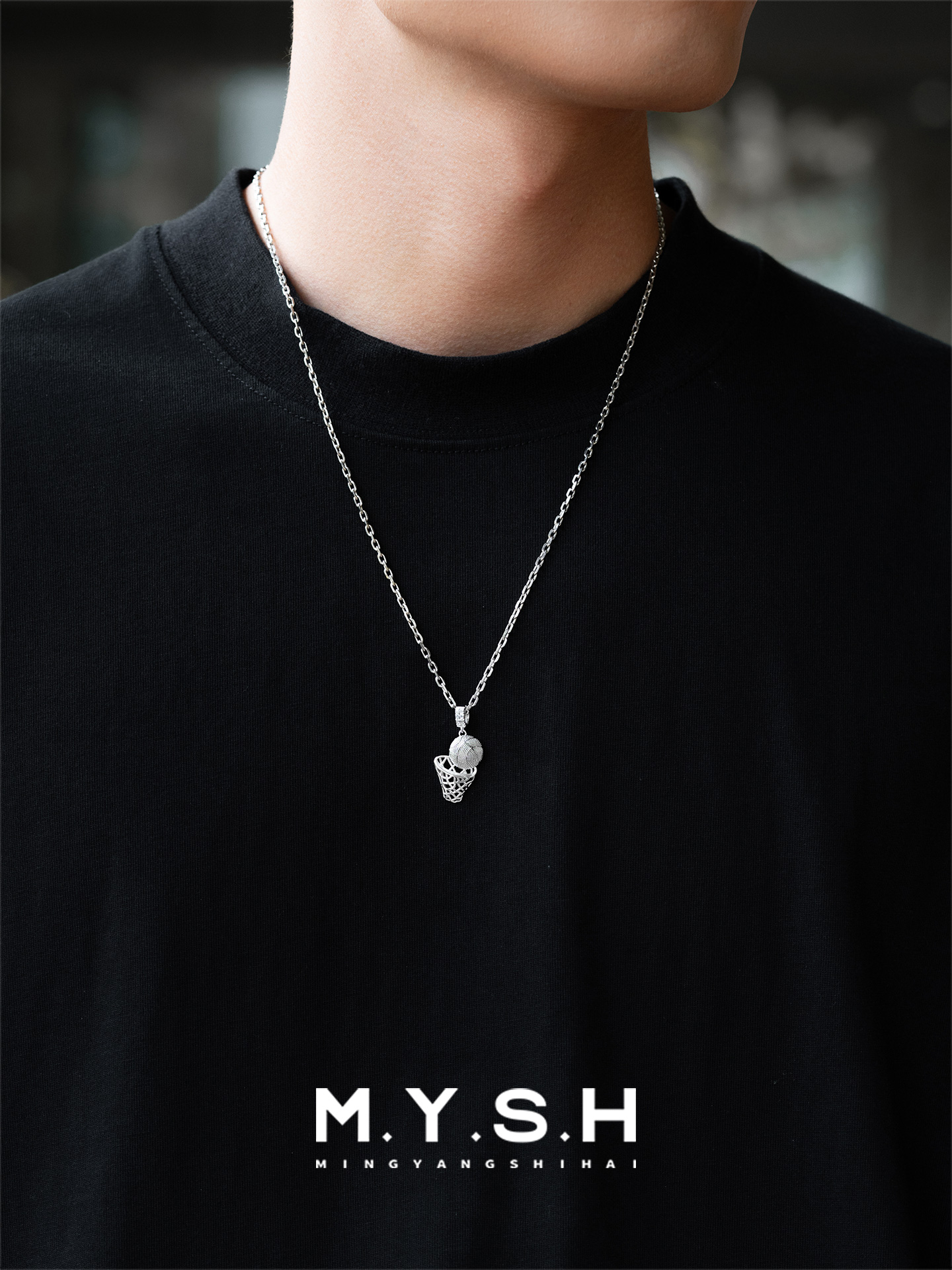 S925 Silver Diamond Basketball Hoop Pendant Necklace