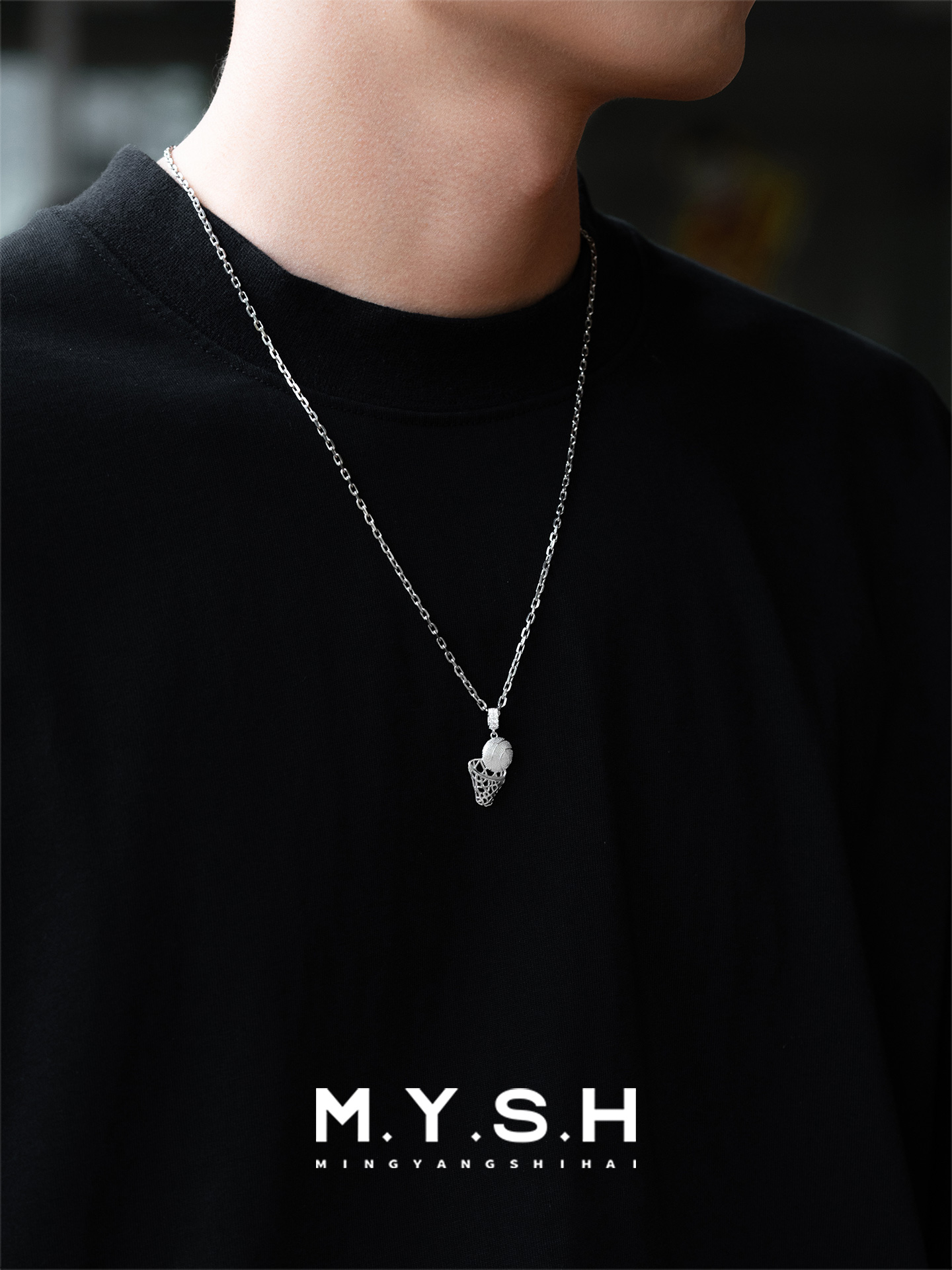 S925 Silver Diamond Basketball Hoop Pendant Necklace