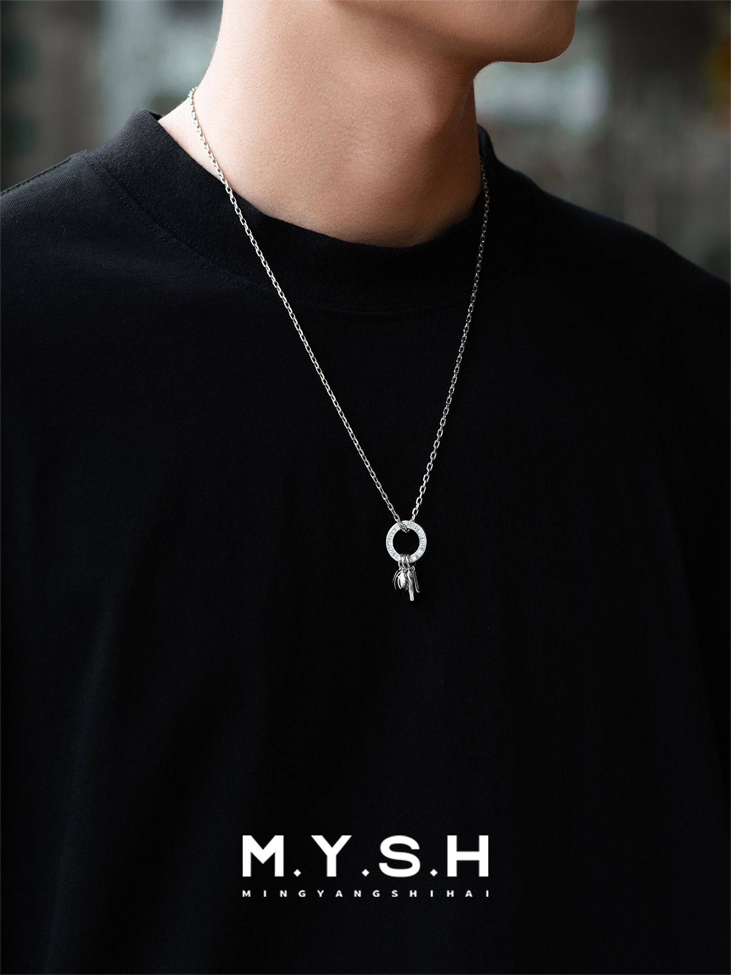 S925 Silver Kobe Bryant "L" Jersey Circle Pendant Necklace