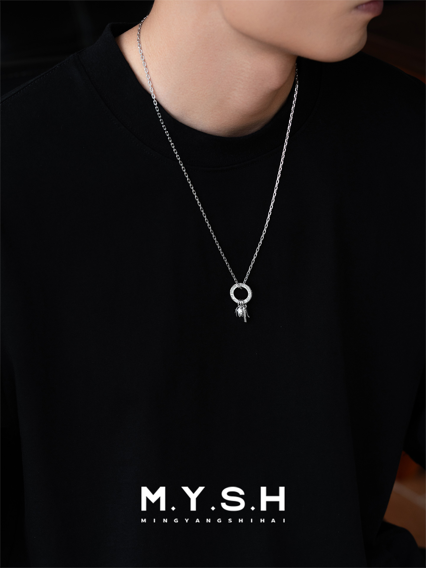 S925 Silver Kobe Bryant "L" Jersey Circle Pendant Necklace