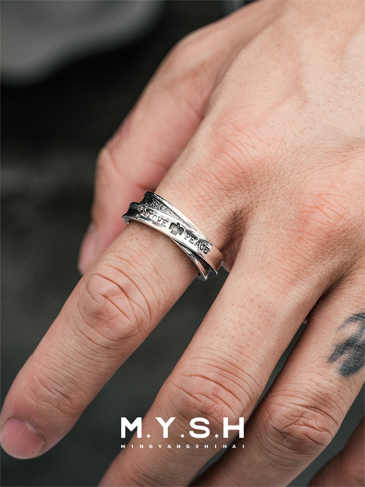 S925 Silver Love & Peace Dual Band Ring