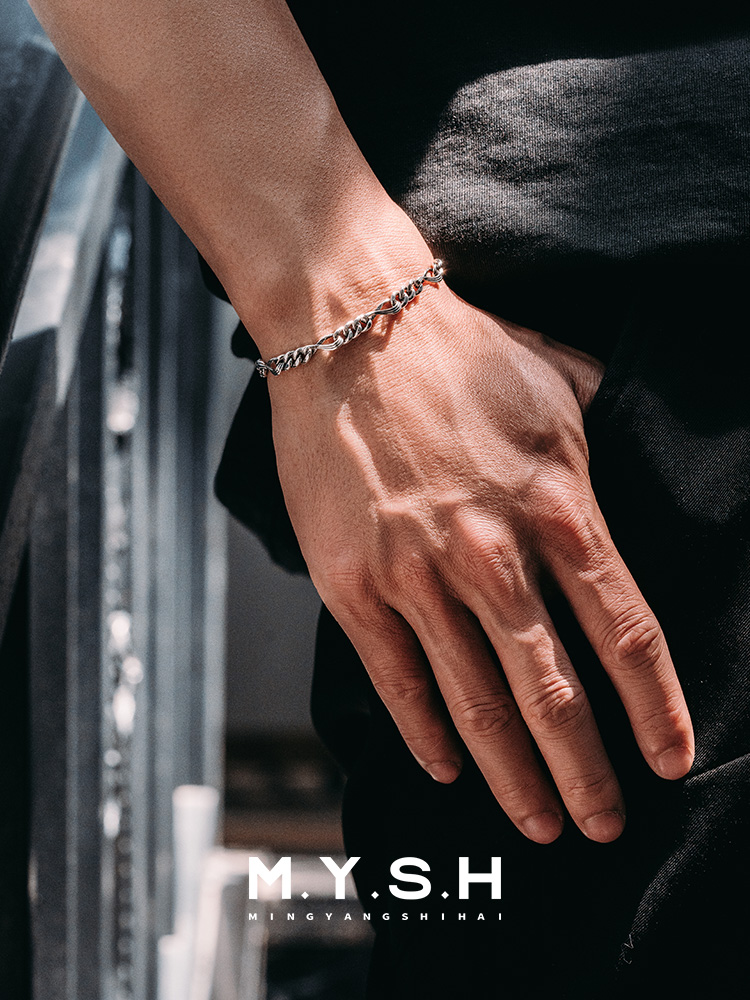 S925 Silver Möbius Figaro Cuban Link Bracelet