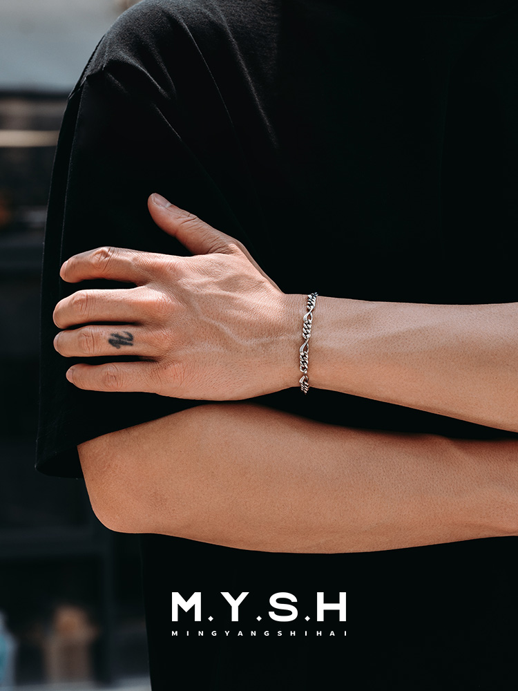 S925 Silver Möbius Figaro Cuban Link Bracelet