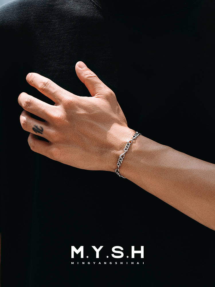 S925 Silver Möbius Figaro Cuban Link Bracelet