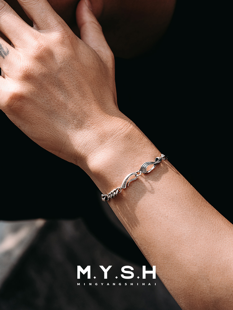 S925 Silver Möbius Figaro Cuban Link Bracelet