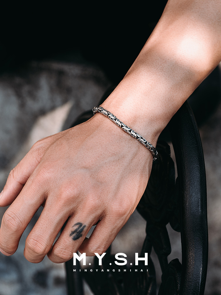 S925 Silver Peace Pattern Braided Bracelet